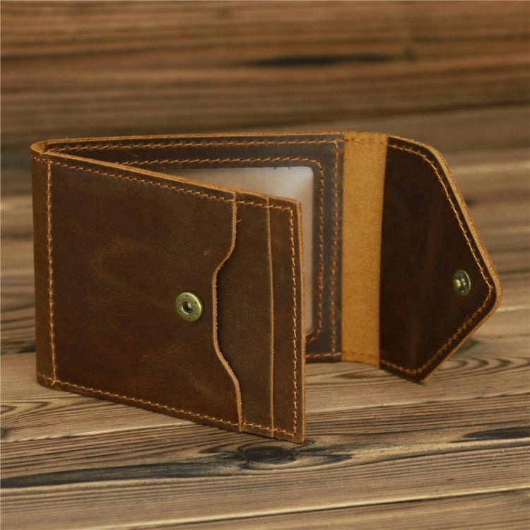 1071 Men Crazy Horse Leather Driver License Storage Wallet, Dark Brown, Yellow Brown