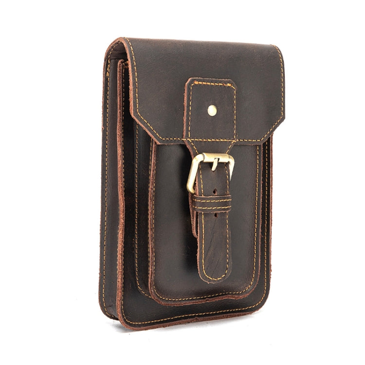 2034 Men Retro Leather Phone Waist Bag, Dark Brown, Yellow Brown