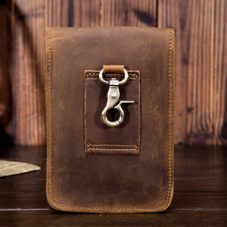 2034 Men Retro Leather Phone Waist Bag, Dark Brown, Yellow Brown
