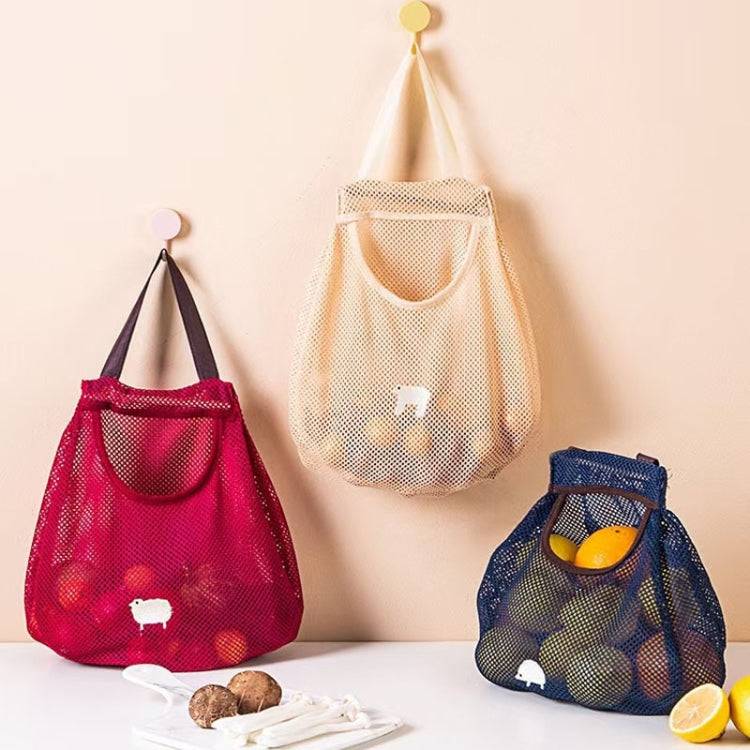yq007 Kitchen Multi-Function Wall Hanging Fruits And Vegetables Storage Bags Portable Hollow Mesh Bag, Orange Yellow, Rose Red, Blue