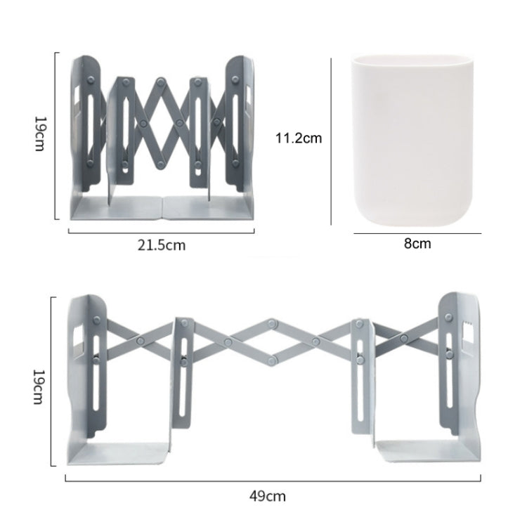 Desktop Folding And Retractable Book Storage Stand, White, Grey, White + Pen Holder, Gray + Pen Holder