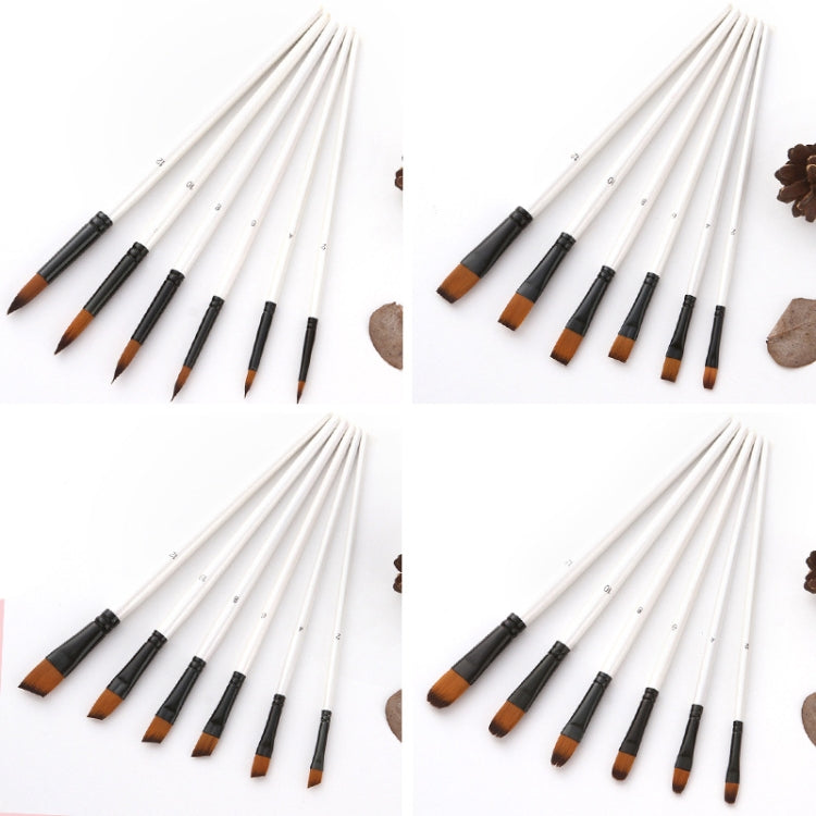 Zhuting Nylon Wool Stick Gouache Brush Set, 6 PCS/Set Pointed, 6 PCS/Set Flat Head, 6PCS/Set Tongue Peak, 6PCS/Set Perseveral Peak