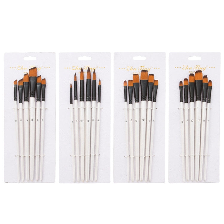 Zhuting Nylon Wool Stick Gouache Brush Set, 6 PCS/Set Pointed, 6 PCS/Set Flat Head, 6PCS/Set Tongue Peak, 6PCS/Set Perseveral Peak