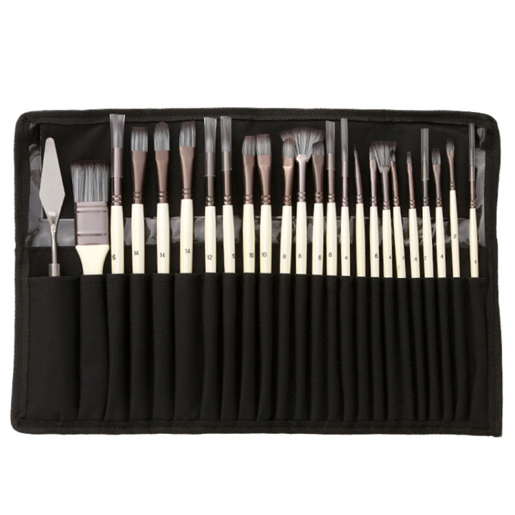 24 PCS/Set Canvas Bag Nylon Wool Gouache Brush Set, Pearl White Pole Black Bag, Silver Gray Pole Gray Bag