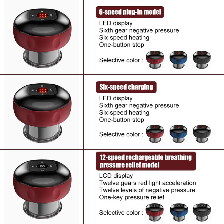 Electric Cupping Massage Device, 6-speed USB Plug-in, Blue, Black, Red Wine, 6-speed Charging