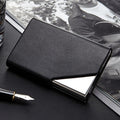 Men Leather Stainless Steel Business Card Clamp, Black, Brown, Grey, Apricot