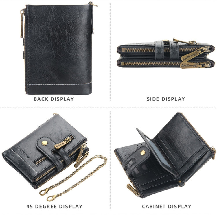Baellerry  Short Wallet Double Zipper Tri-Fold Wallet For Men, Baellerry Brown, Baellerry Khaki, Baellerry Black, Baellerry Coffee