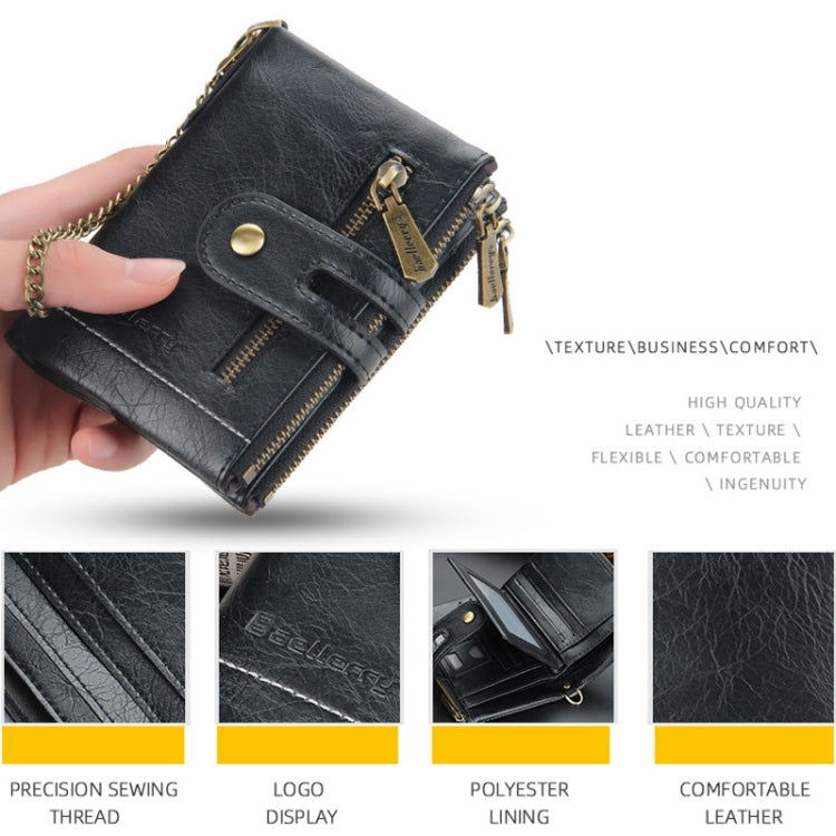 Baellerry  Short Wallet Double Zipper Tri-Fold Wallet For Men, Baellerry Brown, Baellerry Khaki, Baellerry Black, Baellerry Coffee