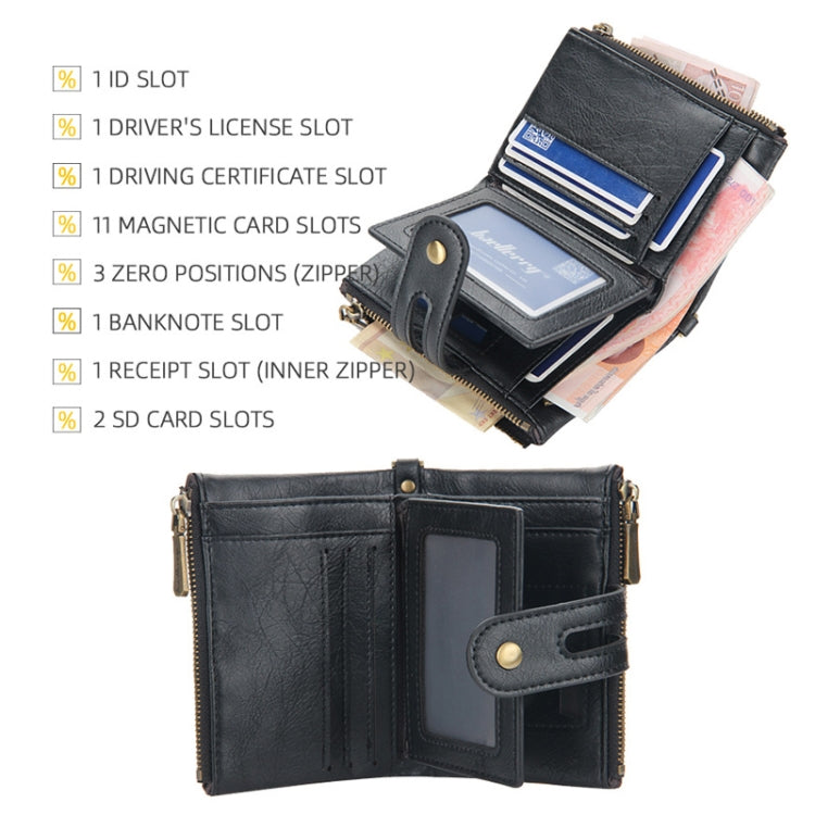 Baellerry  Short Wallet Double Zipper Tri-Fold Wallet For Men, Baellerry Brown, Baellerry Khaki, Baellerry Black, Baellerry Coffee