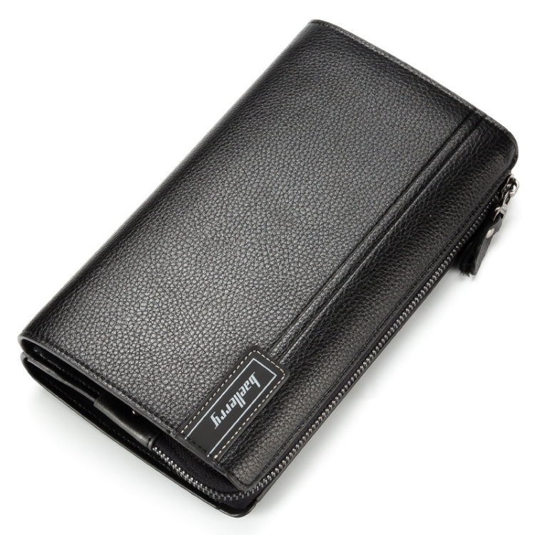 Baellerry Men PU Leather Clutch Business Casual  Lychee Pattern Zipper Wallet, Black, Brown