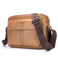 BULL CAPTAIN  Double Layer Leather One Shoulder Messenger Bag For Men, Yellow Brown, Beige, Iron Blue