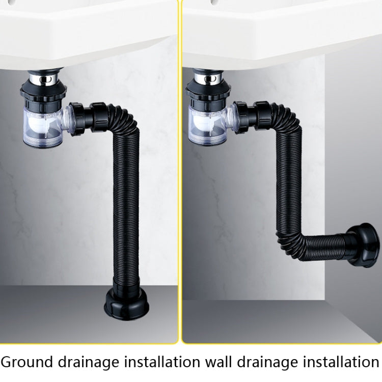 Household Deodorant Washbasin Water Pipe, Style:, A Black Flap With Basket and Overflow, B White Flap With Basket and Overflow, C Black Flap No Basket With Overflow, D White Flap No Basket With Overflow, E Black Flap Without Basket and Overflow        ...