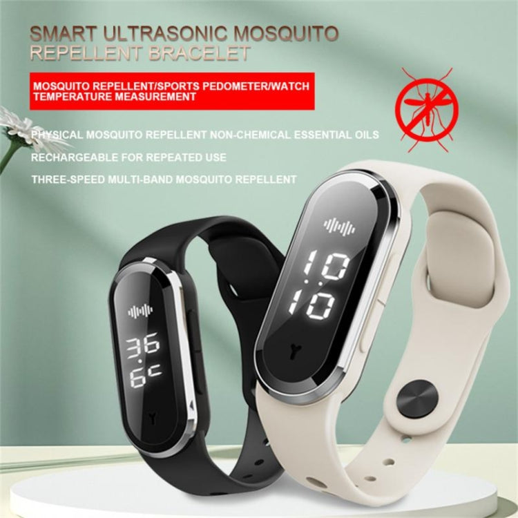 M21  Ultrasonic Mosquito Repellent Bracelet with Step Counter & Clock & Temperature Function, M21 (White), M21 (Black)