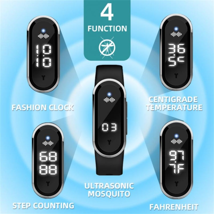 M21  Ultrasonic Mosquito Repellent Bracelet with Step Counter & Clock & Temperature Function, M21 (White), M21 (Black)