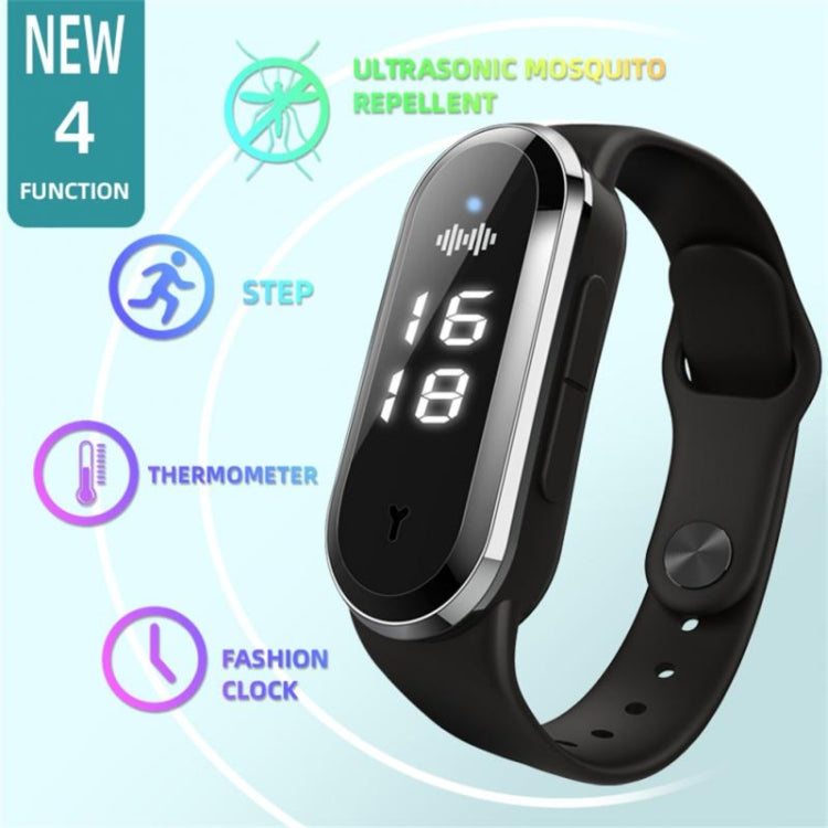M21  Ultrasonic Mosquito Repellent Bracelet with Step Counter & Clock & Temperature Function, M21 (White), M21 (Black)