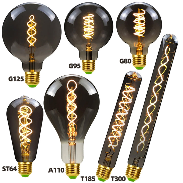 Electroplating Smoke Grey Warm Light LED Bulb Retro Lamp, ST64, G80, G95, T185, T300