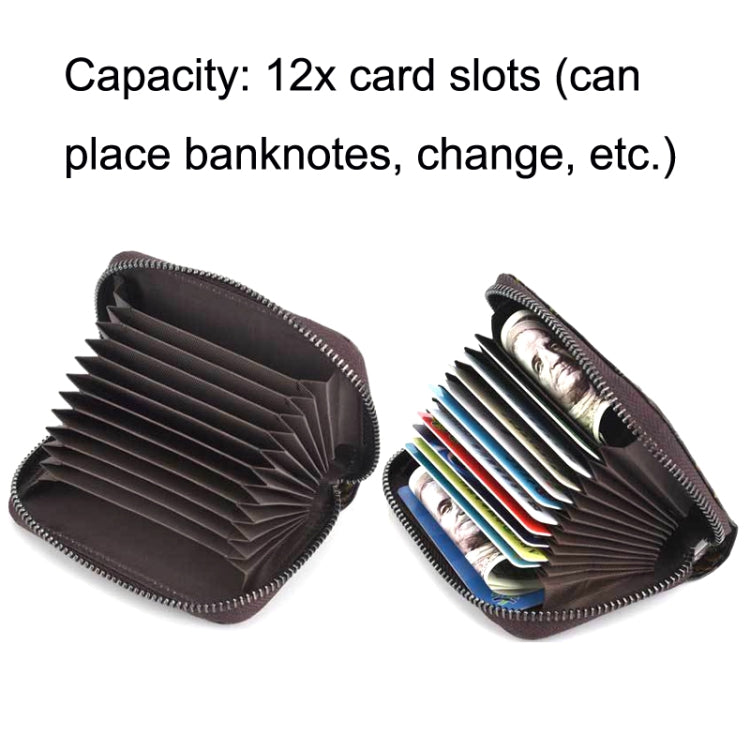 Zip Multi-card Hand-painted Organ Leather Card Holder, Red, Green, Silver
