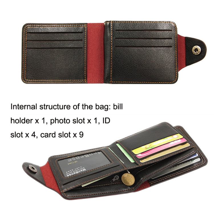 MenBense Men Multi-Card 2 Fold Short Wallet Carrying Card Case, Black, Brown