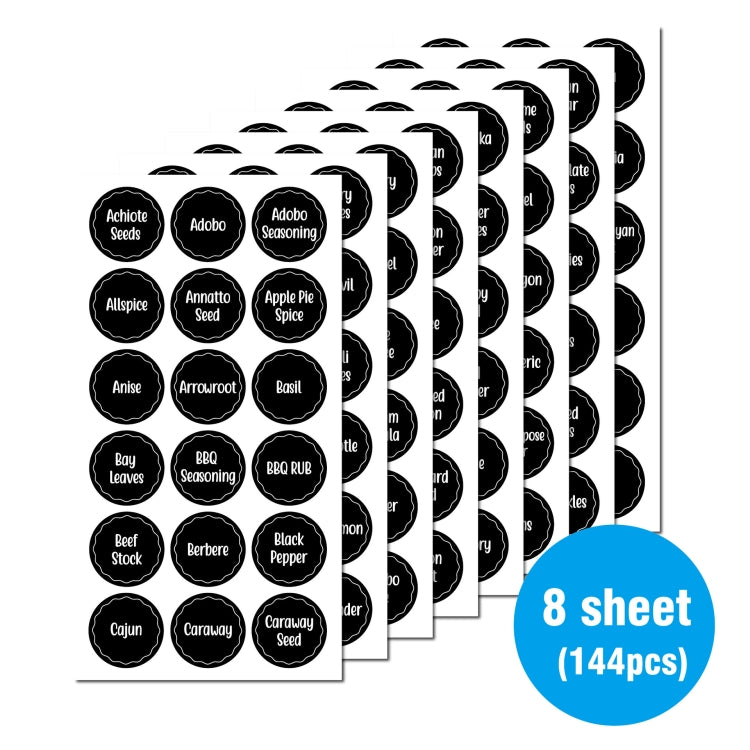 144 PCS Printed Spice Jar Labels Pantry Stickers Blackboard Stickers