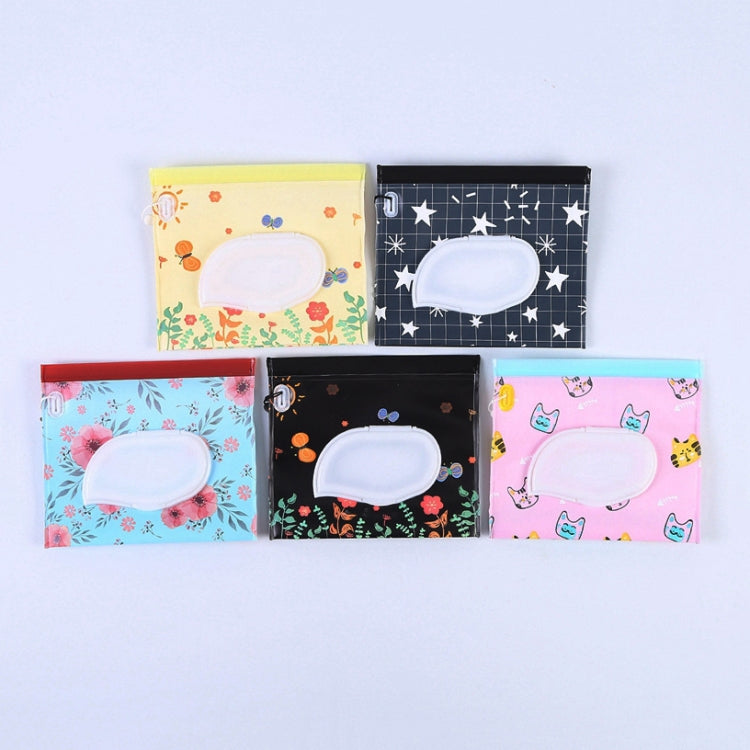 Baby EVA Wet Wipes Bag Flip Removable Paper Towel Cosmetic Cotton Bag, Black Stars, Yellow Butterfly, Kitten, Black Butterfly, Flowers