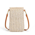 Summer Beach Bag Ladies One Shoulder Mobile Phone Bag Straw Coin Purse, Beige, Cream, Beige Magnetic Buckle, Cream Magnetic Buckle