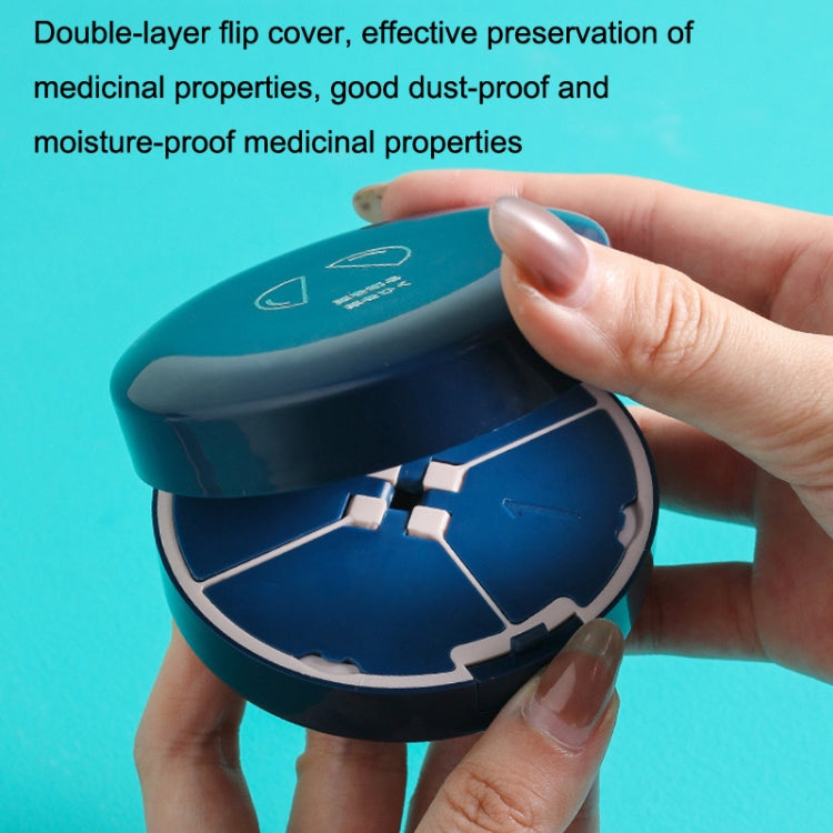 Double-layer Round Eight Grids Portable Medicine Box with Cutter, White, Blue