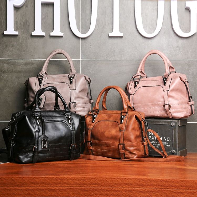 Ladies Casual Handbag Soft-faced Solid Color One-shoulder Diagonal Large Bag, Black, Pink, Brown, Grey