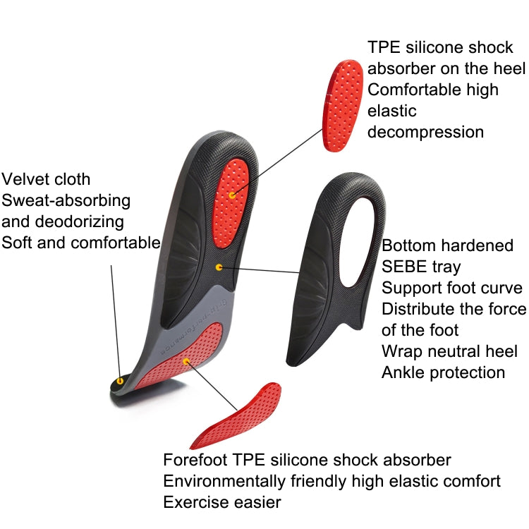 Silicone Shock-absorbing Breathable Sweat-absorbing TPE Insoles, For 36/37cm, For 38/39cm, For 40/41cm, For 42/43cm, For 44/45cm