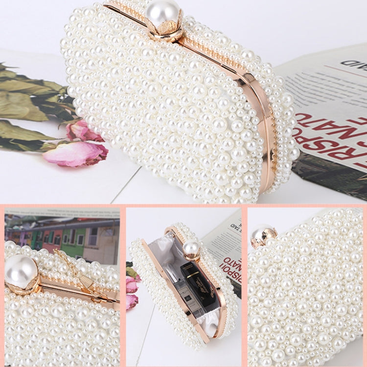 Pearl Evening Bag Soft Face Lock Ladies Shoulder Bag Crossbody Small Square Bag, White, Beige
