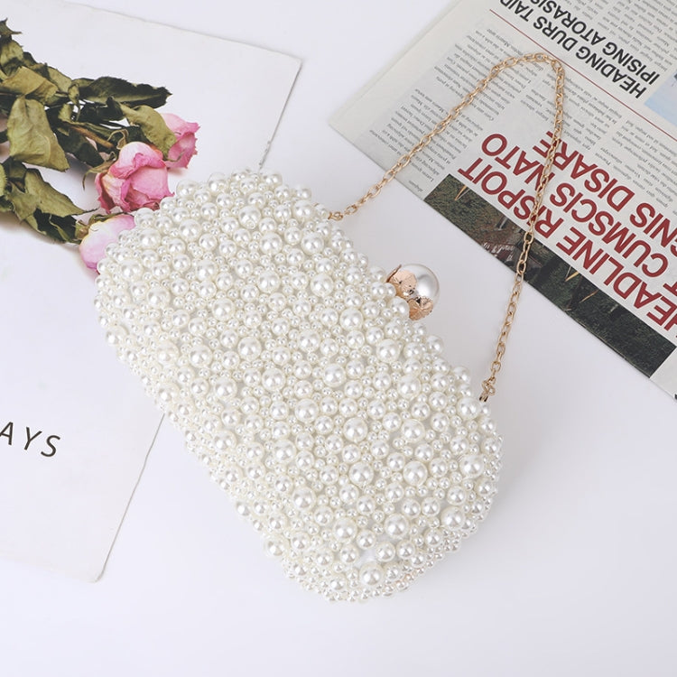 Pearl Evening Bag Soft Face Lock Ladies Shoulder Bag Crossbody Small Square Bag, White, Beige