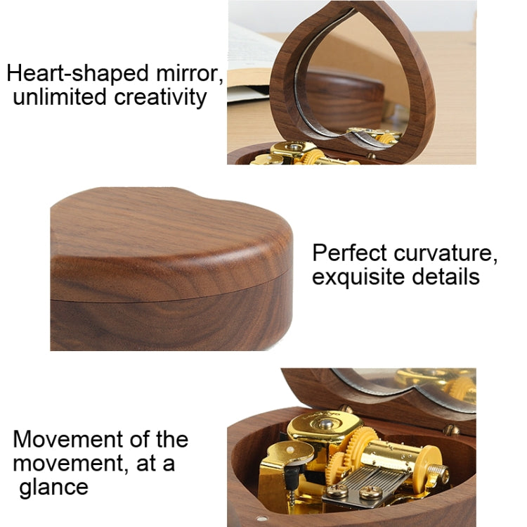 Wooden Heart Shape With Mirror Music Box Ornaments, Maple-Gold-plated Movement, Walnut-Red Ancient Copper Movement, Maple-Red Ancient Copper Movement, Walnut-Gold-plated Movement
