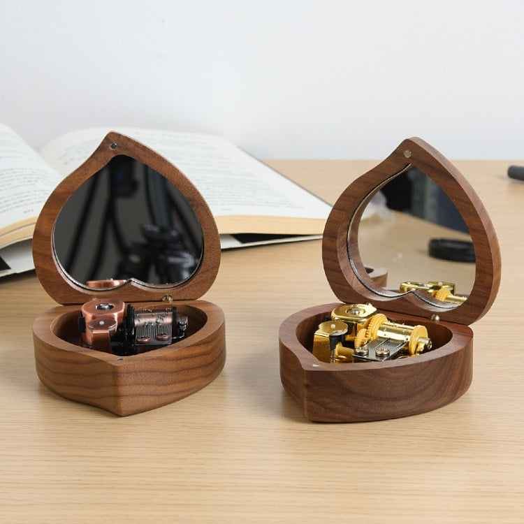 Wooden Heart Shape With Mirror Music Box Ornaments, Maple-Gold-plated Movement, Walnut-Red Ancient Copper Movement, Maple-Red Ancient Copper Movement, Walnut-Gold-plated Movement