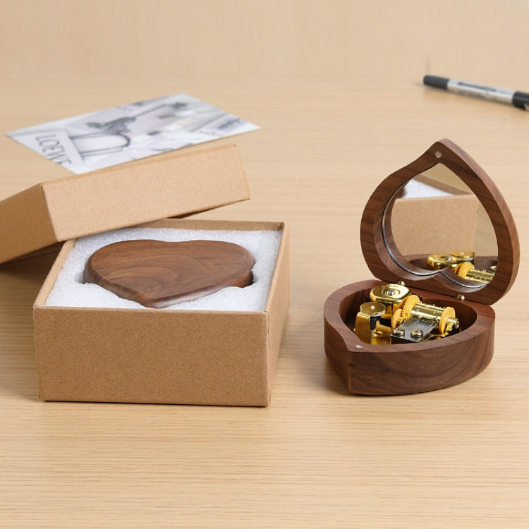 Wooden Heart Shape With Mirror Music Box Ornaments, Maple-Gold-plated Movement, Walnut-Red Ancient Copper Movement, Maple-Red Ancient Copper Movement, Walnut-Gold-plated Movement