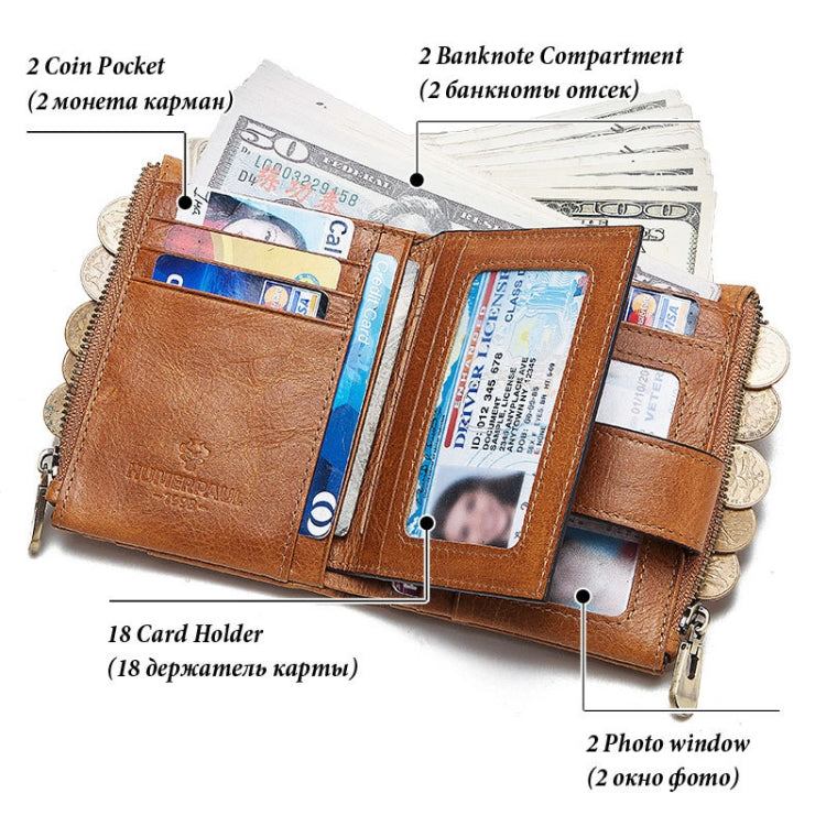 HUMERPAUL BP896 RFID Anti-Theft Brush Dual Zipper Leather Wallet Multi-Card Men Purse, BP896 Brown, BP896 Black, BP896 Dark Brown