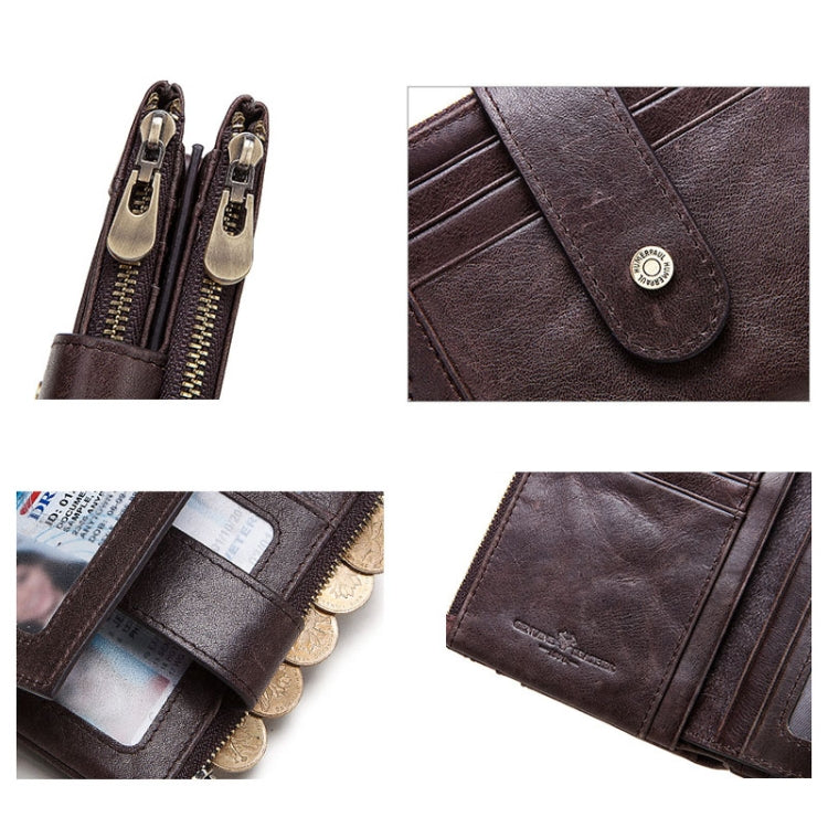 HUMERPAUL BP896 RFID Anti-Theft Brush Dual Zipper Leather Wallet Multi-Card Men Purse, BP896 Brown, BP896 Black, BP896 Dark Brown