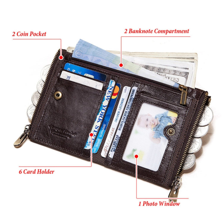 HUMERPAULBP926 RFID Anti-Magnetic Wallet Men Double Zipper Coin Purse, BP926 Brown