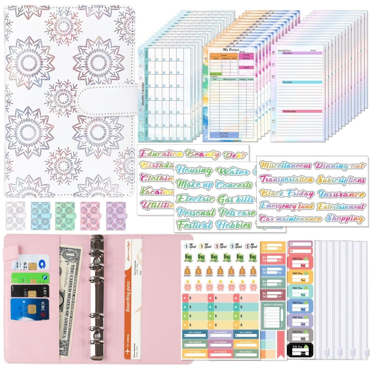 A6 Cash Budget Book Schedule Weekly Plan Monthly Plan Loose-leaf Notepad, White, Pink, Blue, Purple, Green