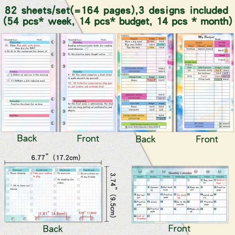 A6 Cash Budget Book Schedule Weekly Plan Monthly Plan Loose-leaf Notepad, White, Pink, Blue, Purple, Green