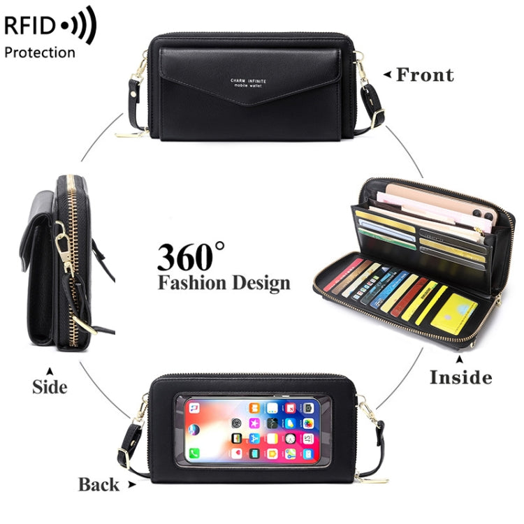 1665 RFID Anti-magnetic Anti-theft Touch Screen Cross-Body Phone Bag Card Holder, Black, Orange, Red Wine, Grey, Royal Blue, Pink