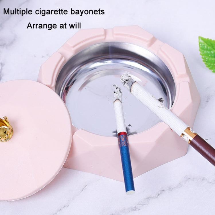 Stainless Steel Liner Ashtray With Cover Crown Home Decoration, Pink, Dark Green