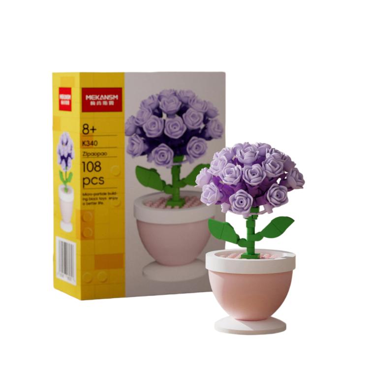 MEKANSM Mini Flower Building Blocks Micro Building Bricks Potted Plant Small Botanical Collection Desk Decor DIY Toy for Kids 8+ and Adults, K340 Purple Hydrangea, K337 Carnation