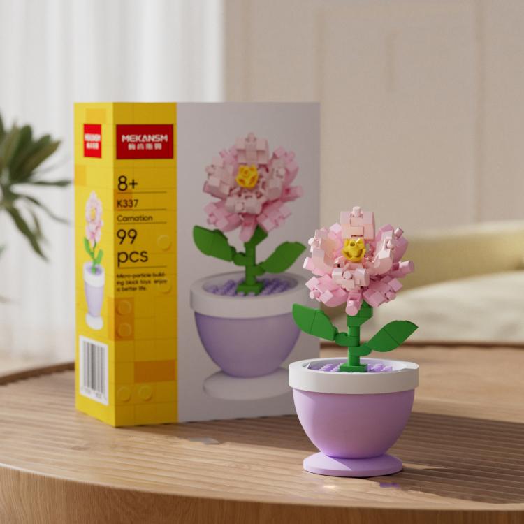 MEKANSM Mini Flower Building Blocks Micro Building Bricks Potted Plant Small Botanical Collection Desk Decor DIY Toy for Kids 8+ and Adults, K340 Purple Hydrangea, K337 Carnation