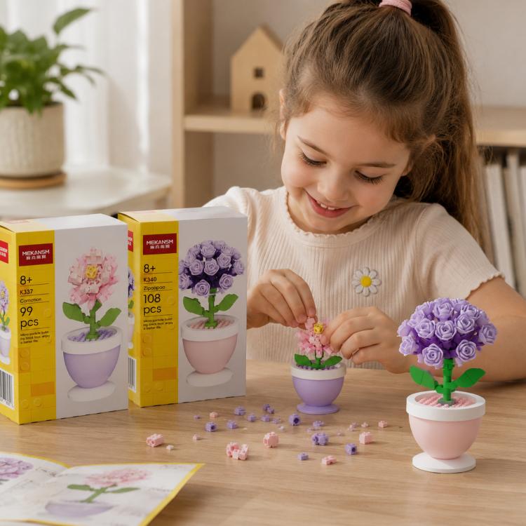 MEKANSM Mini Flower Building Blocks Micro Building Bricks Potted Plant Small Botanical Collection Desk Decor DIY Toy for Kids 8+ and Adults, K340 Purple Hydrangea, K337 Carnation