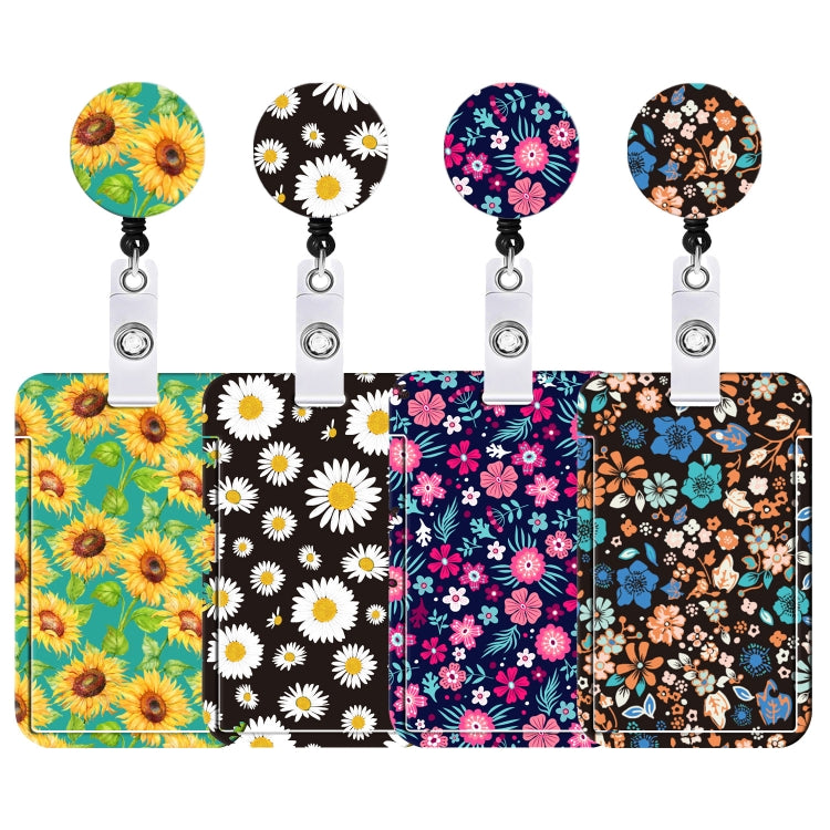 Floral Adjustable Retractable Card Holder Name Badge Work Bank Credit Card Sleeve, Black and White, Red Flower, Blue Flower, Green Sunflower