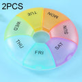 2 PCS Round 7 Days Rainbow Color Portable Pill Box Plastic Seven Grid, Colorful, Black, Light Yellow, Pink, Light Blue, Cyan, Light Green, Orange