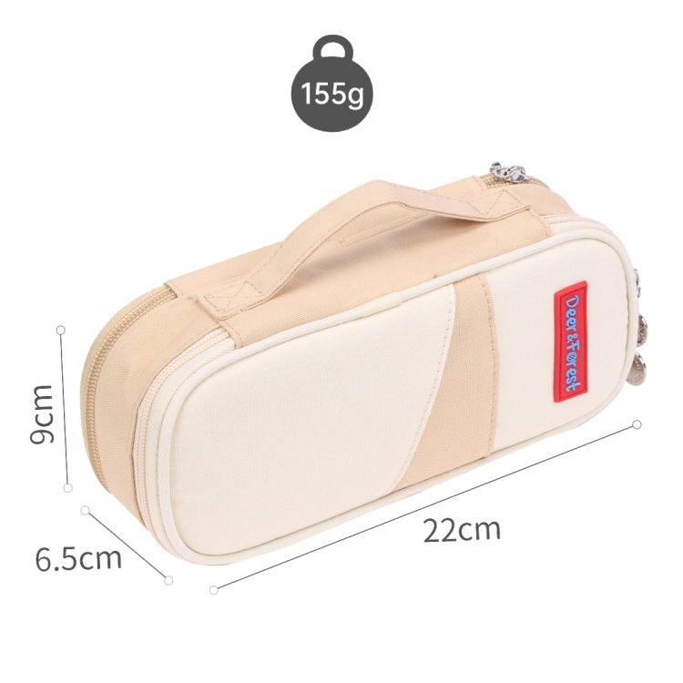 Deer Forest BL-A003 Macaron Large-capacity Double-layer Canvas Pencil Case Stationery Box, Navy Blue, Fruit Green, Khaki, Orange Yellow, Cyan Purple, Cyan Blue, Cherry Pink