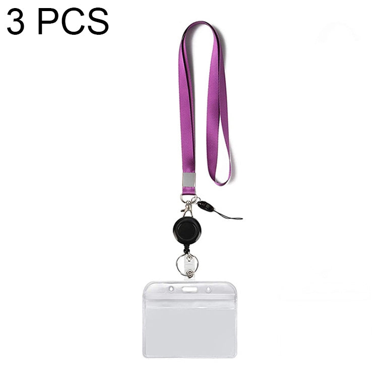 3 PCS TZ-003 Transparent PVC Horizontal ID Card Holder Badge, TZ-003(Purple), TZ-003(Gray)