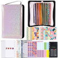 A6 Handheld Zipper Bag Type Large Capacity Cash Budget Book Handbook, Purple, Blue, Pink, Black Gray, Yellow