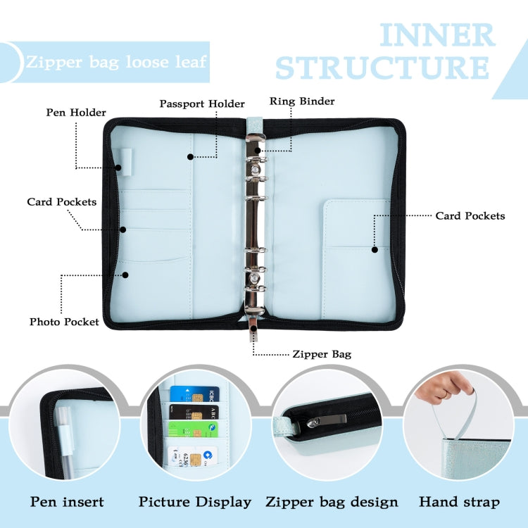 A6 Handheld Zipper Bag Type Large Capacity Cash Budget Book Handbook, Purple, Blue, Pink, Black Gray, Yellow
