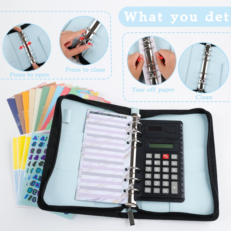 A6 Handheld Zipper Bag Type Large Capacity Cash Budget Book Handbook, Purple, Blue, Pink, Black Gray, Yellow